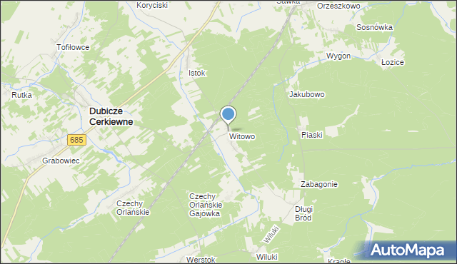 mapa Witowo, Witowo gmina Dubicze Cerkiewne na mapie Targeo